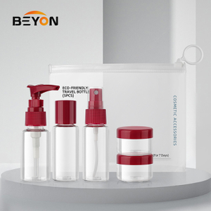 Fast Delivery Custom 5Pcs Travel Plastic Bottle Jar Set Kit With Lotion Pump Spray In Eva Bag