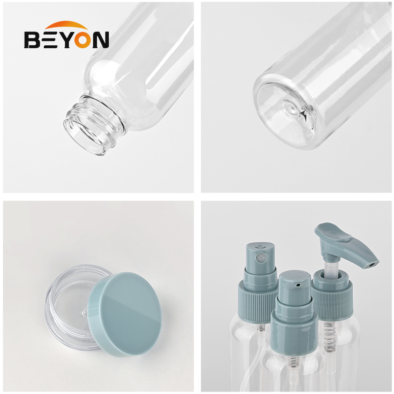 Custom 5Pcs Travel Plastic Bottle Jar Set Kit With Lotion Pump Spray